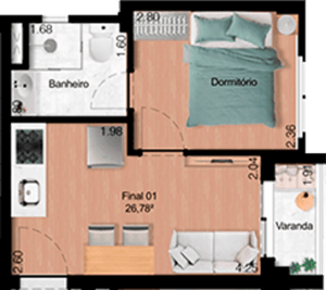 Apartamento com Varanda _ 26m² Pav 4